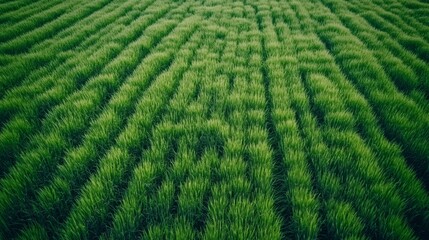 Aerial view of vibrant green field landscape pattern