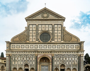 Florence Cathedral facade - Duomo di Firenze. Beautiful religious building with cloudy sky