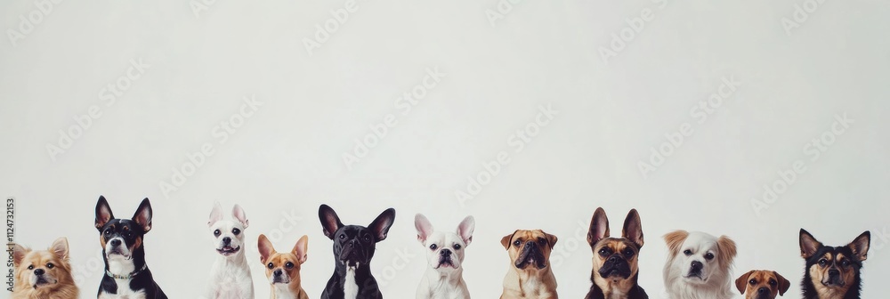 Aufkleber a diverse gathering of dogs sits together in a row, showcasing different breeds and sizes with a bla