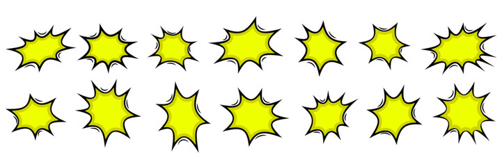 A vibrant row consisting of yellow stars that have bold black outlines, speech bubble, beautifully displayed against a clean white background, creating a striking visual effect