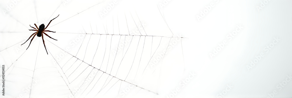 Poster A delicate spider web is intricately woven against a clean and plain white surface creating a striking visual effect always._00001_