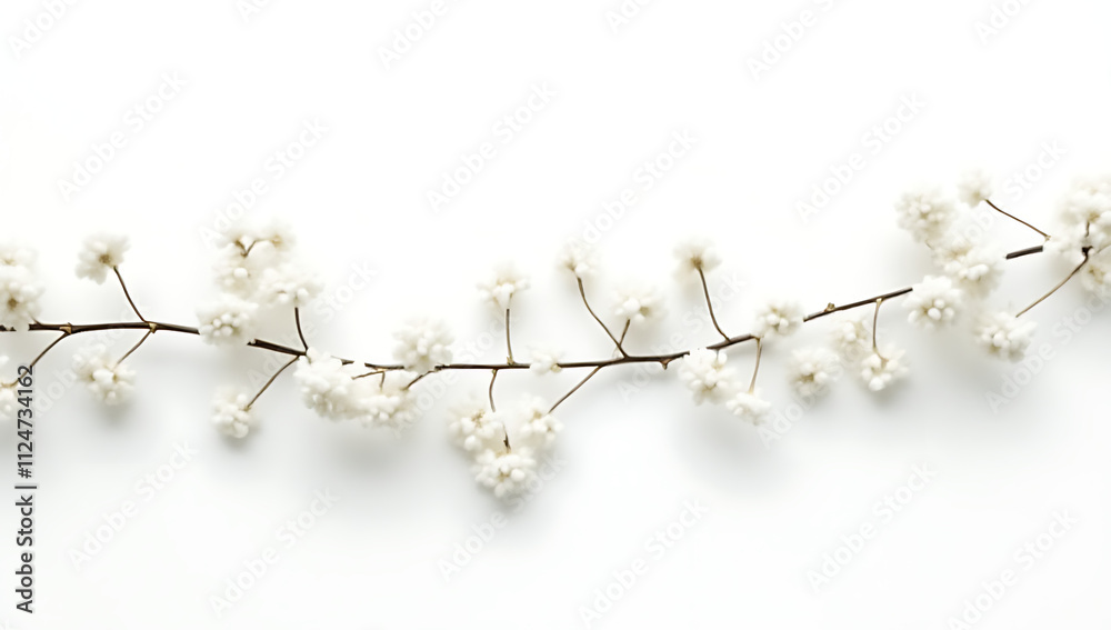 Poster a delicate winter garland is subtly showcased against a clean white backdrop with plenty of empty sp