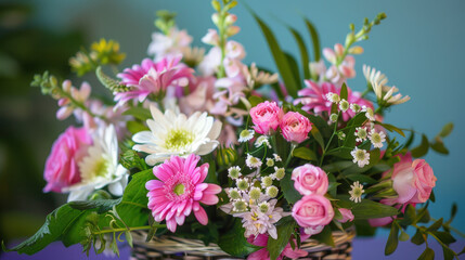 Obraz premium bouquet of flowers on a blue background