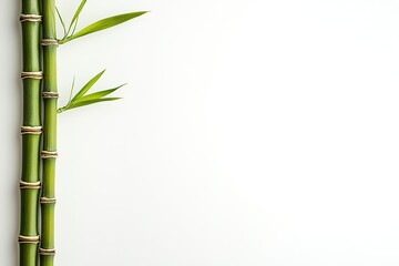 Bamboo stalks on white background, space for text.