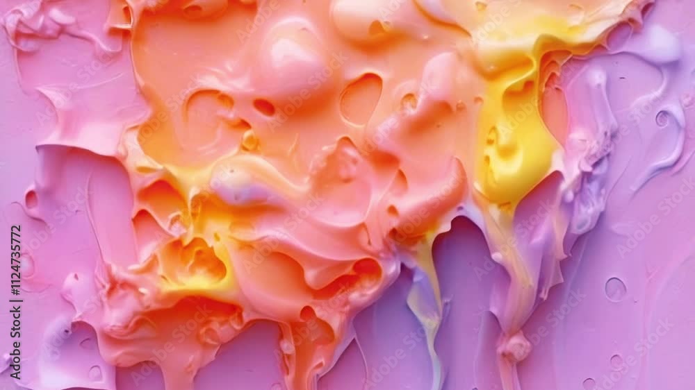 Poster Digital animation in a pink and orange color scheme where undulating curves flow slowly, creating a melting surface effect