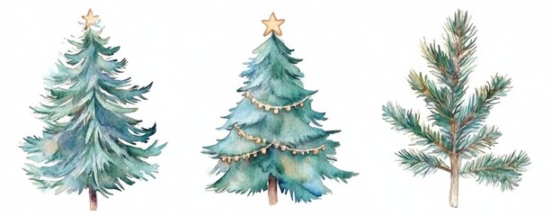 Obraz premium Decorated Christmas trees with stars and ornaments, ideal for creating holiday designs or festive-themed projects.