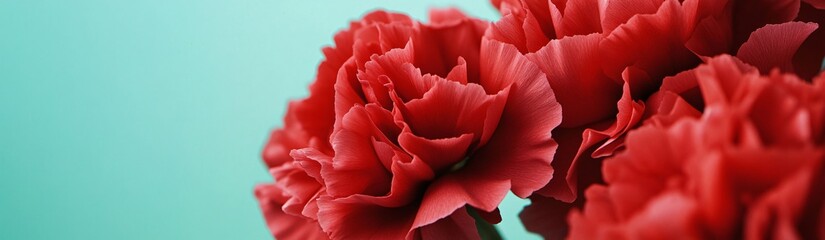 a banner showing a close-up of crimson carnations with their ruffled edges