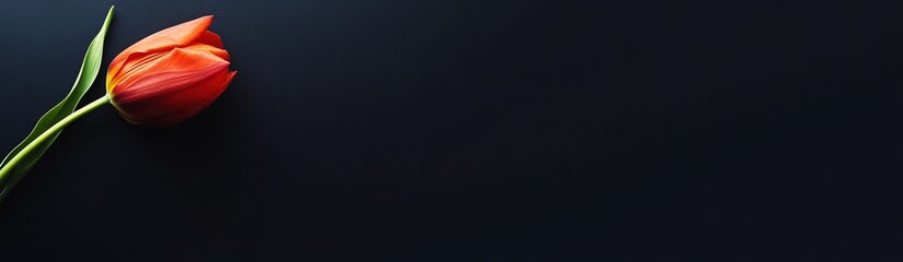 banner showing an orange tulip on a dark background