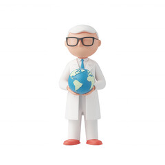 Fototapeta premium A scientist holding a globe, symbolizing global research and environmental awareness., isolated on a transparent background.