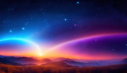 Cosmic Sunrise: Vibrant Hues Across a Mystical Landscape 