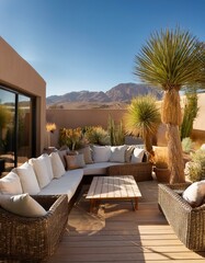 Fototapeta premium Generated image Sun-drenched patio showcasing desert landscaping and comfortable seating