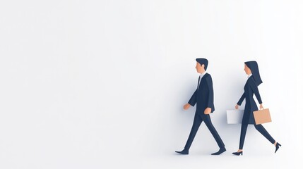 Two professionals in business attire walking side by side, conveying a sense of collaboration and modern workplace dynamics.