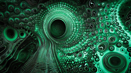 A pulsating mosaic of green data technology, digital high tech concept