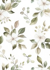 A delicate pattern featuring white flowers and green leaves, ideal for nature-inspired designs or floral decor elements.