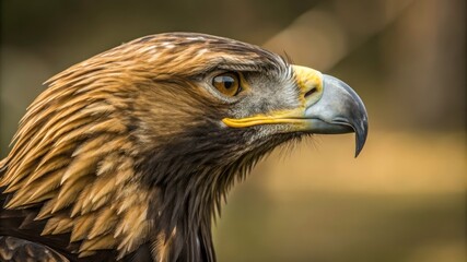 Naklejka premium Close up Portrait of a Golden Eagle Highlighting Its Sharp Features and Fierce Gaze. Generative AI