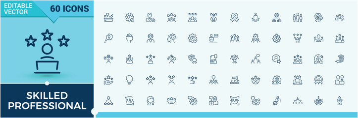 Skilled Professional thin line icon set. Contains related to specific, consultant, advice, help, expert, qualification and more. Simple line vector. Vector icons editable stroke.