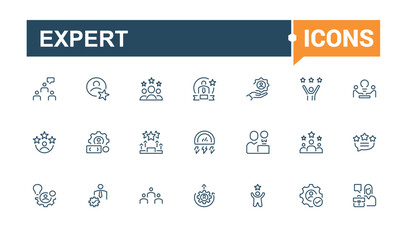 Expert vector line icon set. Contains related to success, aptitude, talent, dexterity, people and more. Perfect for logos and infographics.