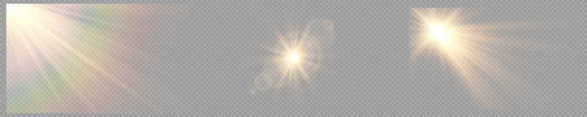 Vector transparent sunlight with lens flare effect. Overlays, overlay, light, Sun, sunrays, overlays, light transitions, lens flare, light leaks and glare in PNG format. Sunlight flare light effect.	
