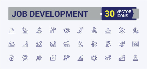 Job Development line icons set. It contains symbols to week, time, appointment, simple, line. Perfect for logos and infographics. Vector illustration in modern line style.