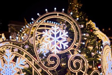 New Year and Christmas decoration of the streets of Moscow. Festive decor. Close-up