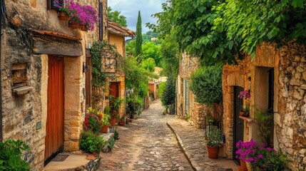 Fototapeta premium A view of a charming street in the small town of La Roquebrussane, located in the Var department, Provence region of France.