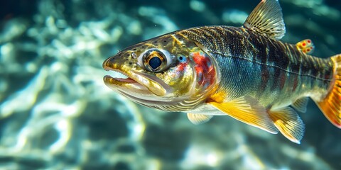 Fototapeta premium A close-up of a colorful fish swimming in clear water.