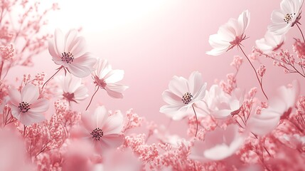 A pink background with white cosmos flowers