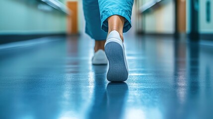 Naklejka premium Hospital Corridor: A Nurse's Journey