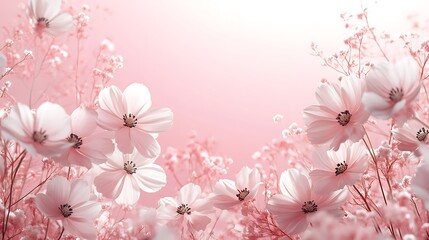 A pink background with white cosmos flowers