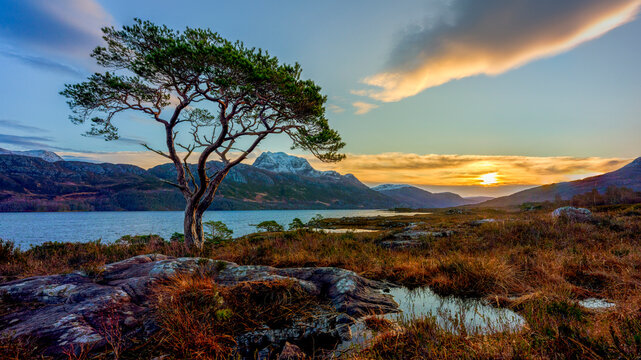Sunrise on Loch Maree and Slioch, Wester Ross, Scotland