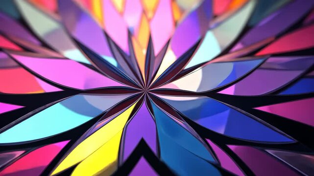 Colorful crystal flower gently rotating and changing colors