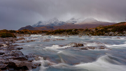 Waterfalls and mountains at Sligachan, Skye