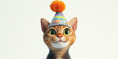 Fototapeta premium A cheerful cat wearing a party hat, celebrating a festive occasion.