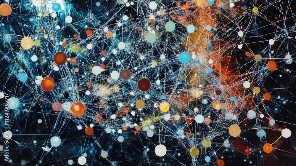 Poster a web of interconnected nodes, showcasing the interdependence of concepts and the complexity within 
