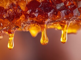 Close-up of honey dripping from combs