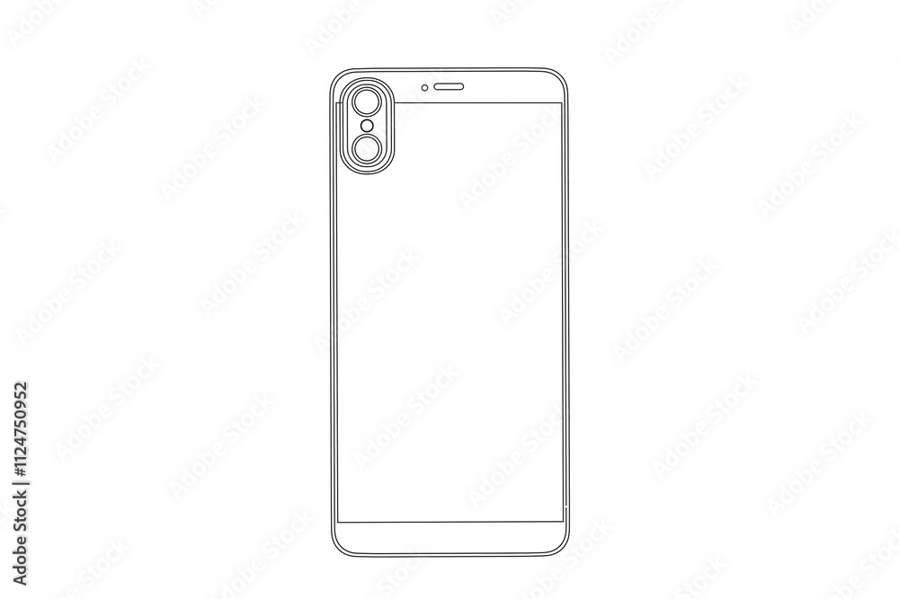 Aufkleber Smartphone outline design with dual camera and minimalist frame, clean white background, digital tech concept for virtual product layout. 3D Rendering.