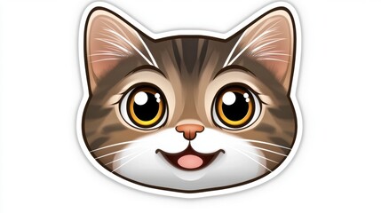 Cute cartoon cat face with large eyes and a happy expression.