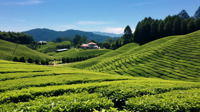 The tea plantations background , Tea plantations in morning light