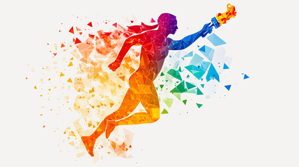 Abstract Olympic Torch for Los Angeles 2028 – Geometric Design in City Colors, Symbolizing Energy, Modernity, and the Spirit of the Olympic Games in a Futuristic Artistic Style