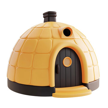 Cute 3D Cartoon Style of an Igloo Render on Clean Minimalistic White Background