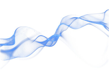 Abstract blue wave made of dots forming a dynamic digital flow, clean white background, modern graphic style, concept of technology. 3D Rendering.