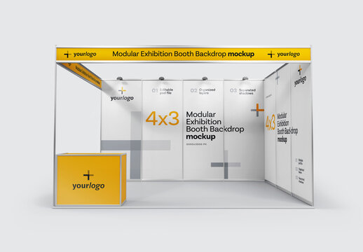 Modular Exhibition Booth Mockup, Expo Stand for Design and Branding Projects