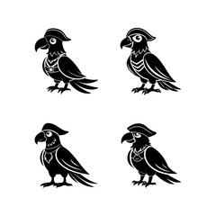 Obraz premium Set of Pirate Parrot silhouette, black and white silhouette, vector and&nbsp;illustration