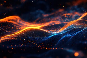 Digital data visualization abstract financial graph glowing blue and orange lines