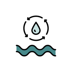 Filter water line icon. Osmosis and desalination. Filtration process. Potable water. Color sign of filter water vector icons for web design isolated on white background.