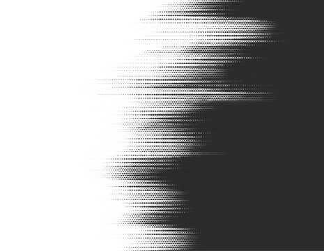 Vector abstract halftone transition design with grainy stripes. Dotted texture and trendy halftone tonal gradation effect