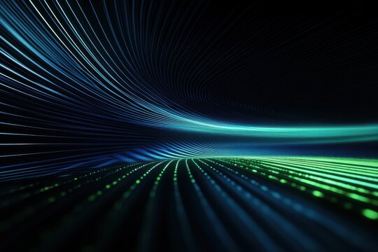 Futuristic digital graph glowing blue and green lines financial data visualization