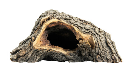 Tree trunk with a hollow opening isolated on transparent background