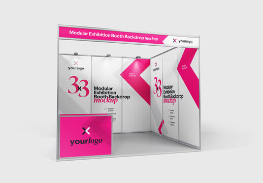 Modular Exhibition Booth Mockup, Expo Stand for Design and Branding Projects
