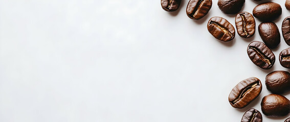 Abstract coffee bean border on a clean white background with ample copy space